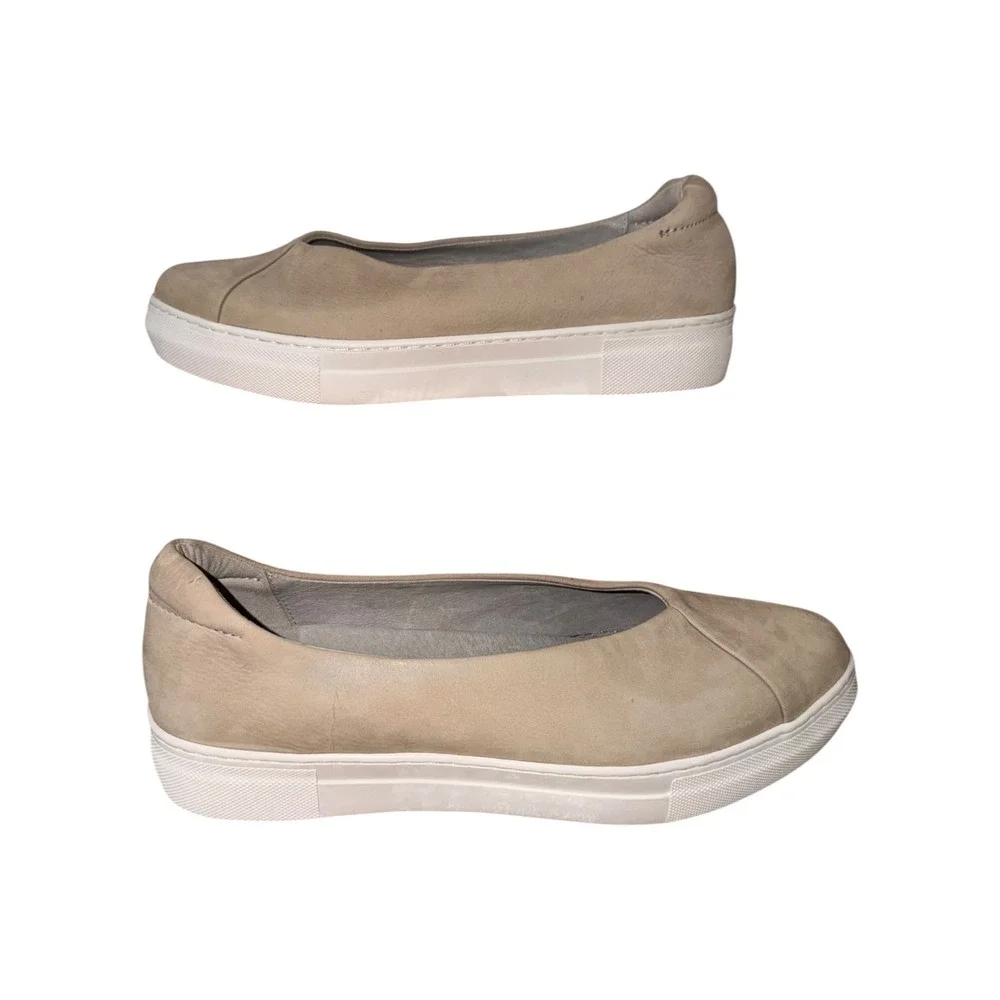 J/Slides Womens 7.5 Ivory Nubuck Leather Slip On‎ Flatform Sneakers EUC